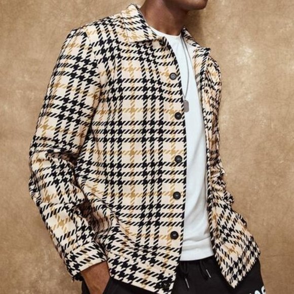 Guys Plaid Button Front Pocket Overcoat Shacket - Picture 4 of 5